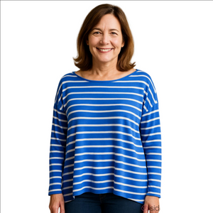 Red Haute Striped Hi Low Pullover Shirt Blue Medium